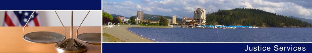 Justice services banner with collage of images