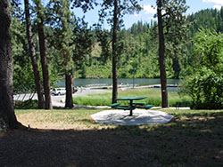 Picnic table under trees at Fernan Park