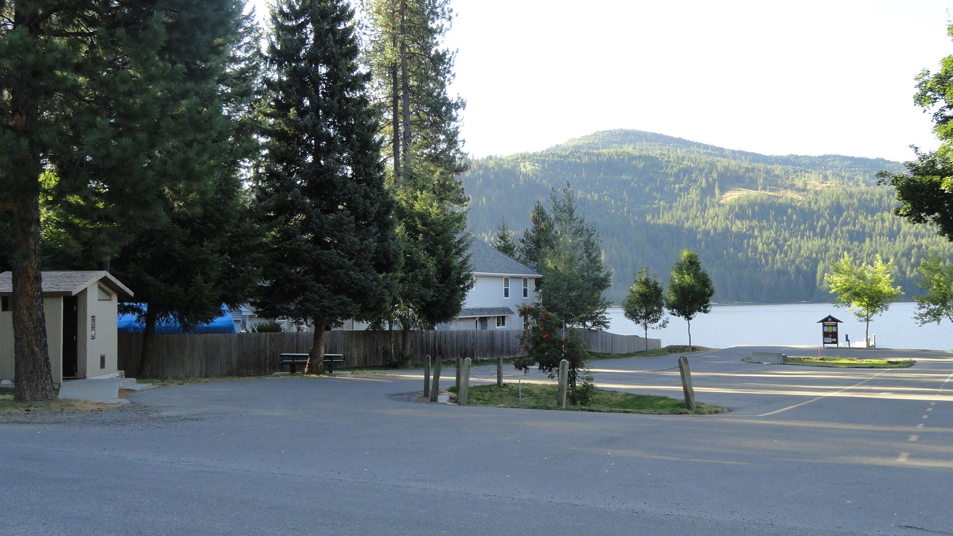 Parking lot beside lake